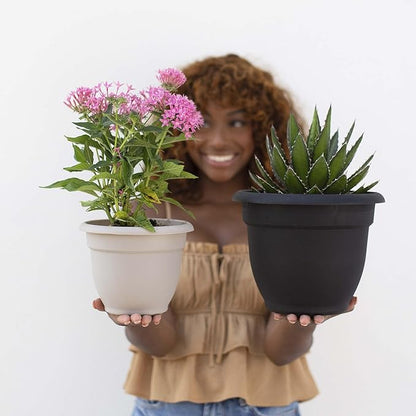 Bloem Ariana 10" Black Round Self-Watering Resin Planter Pot - Rolled Rim Indoor and Outdoor Gardening Planter