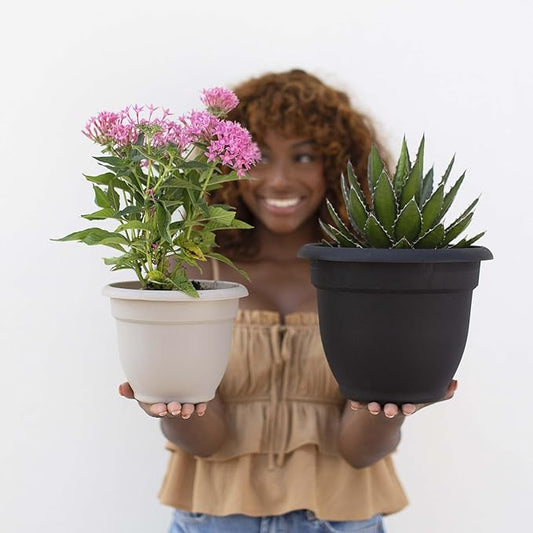 Bloem Ariana 10" Black Round Self-Watering Resin Planter Pot - Rolled Rim Indoor and Outdoor Gardening Planter