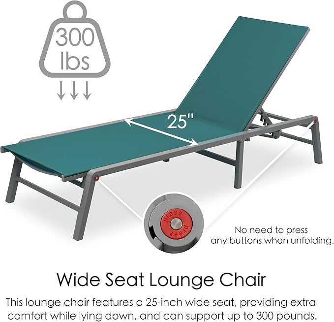 Kozyard Lounge Chair Outdoor Foldable Outdoor Lounge Chair (2MintGreen Textilence W/O Table)