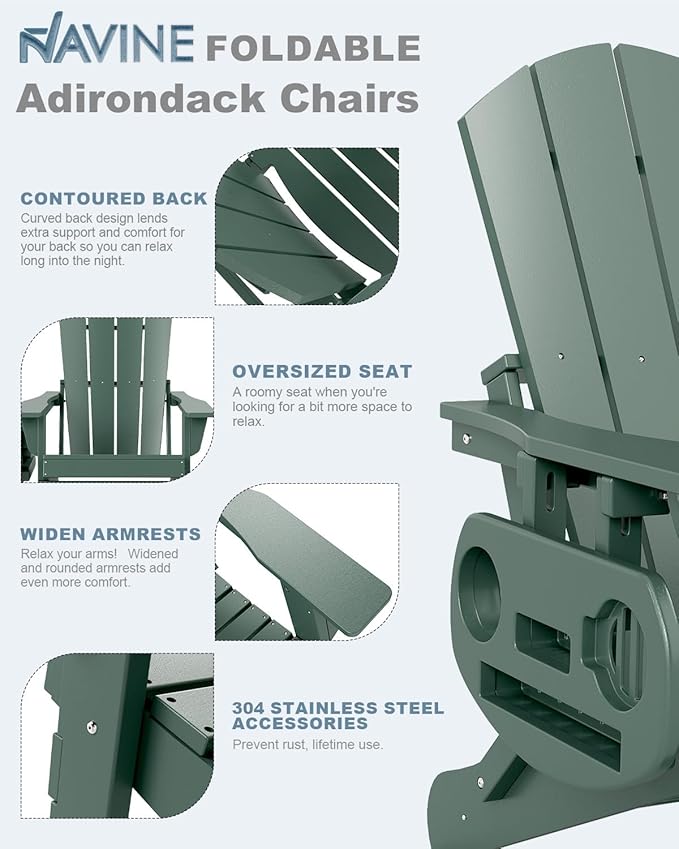 Adirondack Chair Set of 8, HDPE Folding Adirondack Chair with Multifunctional Cup Holder, Weather Resistant Fire Pit Chair for porches, patios, poolsides, Decks.