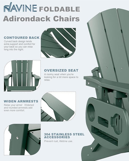 Adirondack Chair Set of 8, HDPE Folding Adirondack Chair with Multifunctional Cup Holder, Weather Resistant Fire Pit Chair for porches, patios, poolsides, Decks.