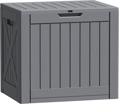 Flamaker Resin Deck Box 40 Gallon Waterproof Outdoor Indoor Storage Box Imitation Wood Resin for Patio Furniture Garden Tools and Pool (Gray)