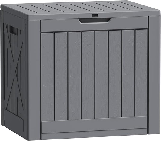 Flamaker Resin Deck Box 40 Gallon Waterproof Outdoor Indoor Storage Box Imitation Wood Resin for Patio Furniture Garden Tools and Pool (Gray)