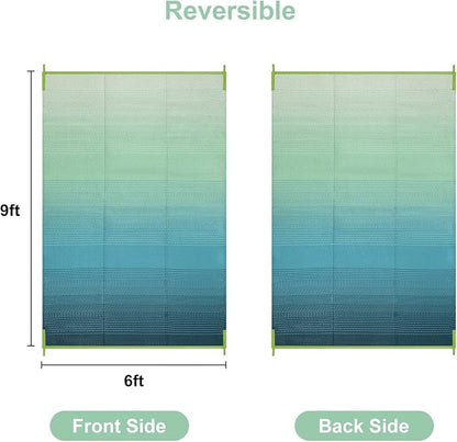 Anidaroel 6x9ft Ombre Outdoor Rug Waterproof, Plastic Straw Outside Rug, Camping Rugs for Outside RV, Large Outdoor Area Rug for Porch, Backyard, Patio Decor(Blue&Green,6'x9')