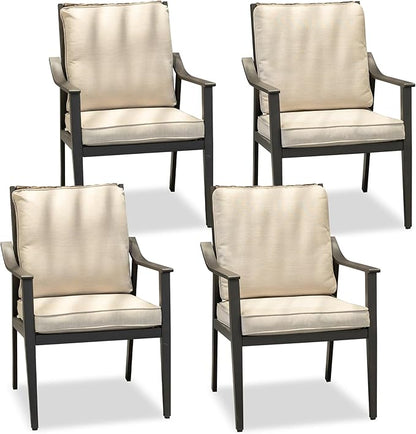 PURPLE LEAF Outdoor Dining Chairs Set of 4 All-Weather PE Rattan Patio Dining Chairs with Heavy-Duty Iron Frame and Thick Cushion Outdoor Patio Chair for Lawn Garden Backyard Deck