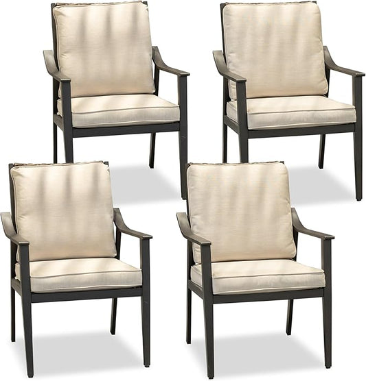 PURPLE LEAF Outdoor Dining Chairs Set of 4 All-Weather PE Rattan Patio Dining Chairs with Heavy-Duty Iron Frame and Thick Cushion Outdoor Patio Chair for Lawn Garden Backyard Deck