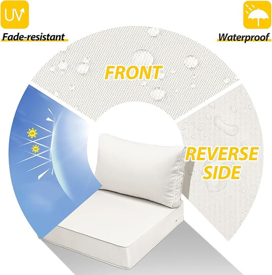 AAAAAcessories Outdoor Seat Cushions for Chairs, Fade-Resistant, Waterproof Patio Furniture Replacement Cushions, 25.5" x 25.5" x 5" + 25.5" x 13.5", Creamy White