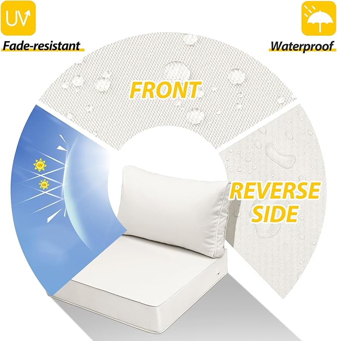 AAAAAcessories Outdoor Seat Cushions for Chairs, Fade-Resistant, Waterproof Patio Furniture Replacement Cushions, 23.5" x 25.5" x 5" + 23.5" x 13.5", Creamy White