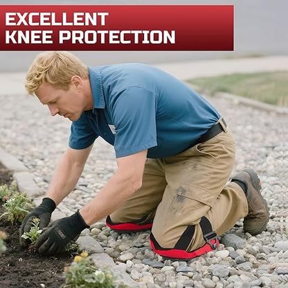 Professional Knee Pads for Work Construction with Heavy Duty Cap Foam Padding Gel Cushion Knee Pads for Men, Comfortable Adjustable Strong Strap, Military Grade Rivet for Flooring Gardening, Red