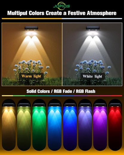 JOFIOS Solar Fence Lights 16 Pack, 50 Lumens Outdoor Solar Lights with 12 Modes RGB Color Glow LED，Waterproof, Solar Lights for Patio, Backyard, Deck, Fence, Railing(White Shell)