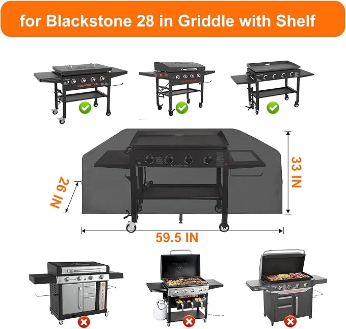 Griddle Cover 600D Heavy Duty for 28 inch Double Shelf Griddle with Hood, 28 inch Blackstone Griddle Cover Blackstone Cover Accessories BBQ Gas Grill Cover Waterproof Windproof