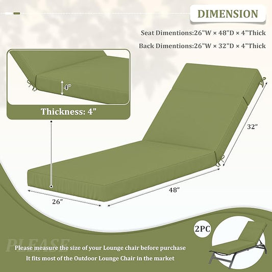 2 Pcs Chaise Lounge Cushions Outdoor, 80" L X 26" W X 4" D Lounge Chair Cushions for Outdoor Furniture, High-Density Foam Patio Chaise Cushion-Waterproof Fade-Resistant ThickPatio lounge chair cushion