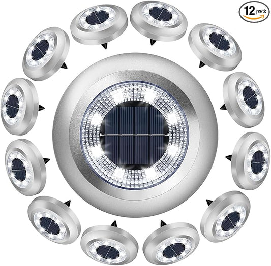 Solar Lights Outdoor,12 Pack Solar Garden Lights for Pathway,Yard,Deck,Lawn,Patio,Walkway,Driveway,Step（Brightwhite）