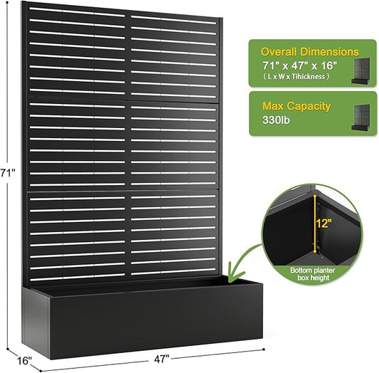FENCY Metal Raised Garden Bed with Trellis, Metal Planter Box with Trellis, Garden Box for Climbing Plants Vegetable, 47" Lx16 Wx71 H Garden Bed with Drainage Holes(Black-Louvered)