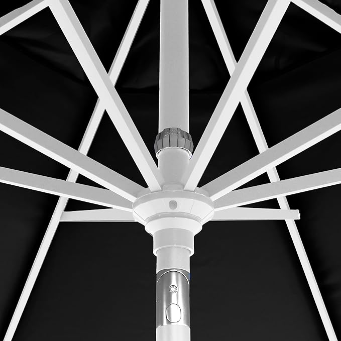 California Umbrella 5-Year-Non-Fading, 9Ft Premium Patio Umbrella, Hand-Crank, Button-Tilt, White Frame, Solution Dyed Black Fabric