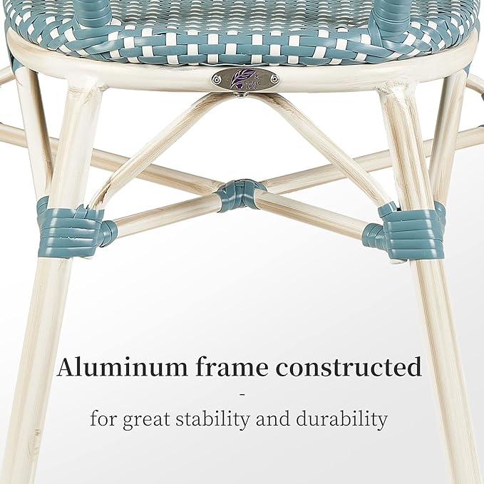 PURPLE LEAF Dining Chair Set of 2 Outdoor French Bistro Chairs Hand-Woven Aluminum Wicker Rattan Armchair for Garden Kitchen Backyard Porch White Print Finish Patio Chairs Light Blue