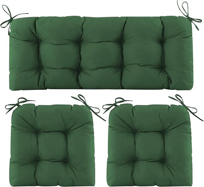 Wicker Chair Cushions of 3 Pieces, Waterproof Cushions for Patio Furniture, Tufted Wicker Outdoor Furniture Cushions, 1 Patio Loveseat Cushion and 2 U-Shaped Cushions, 44"x19"x5", Dark Green