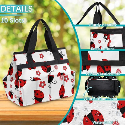 Ladybug Gardening Tool Bag,Heavy Duty Garden Tote Bag,Portable Oxford Flower Gardening Storage Basket Organizer Handbag with Pockets Handle,Hand Tools Gifts for Outdoor Garden Lawn Yard