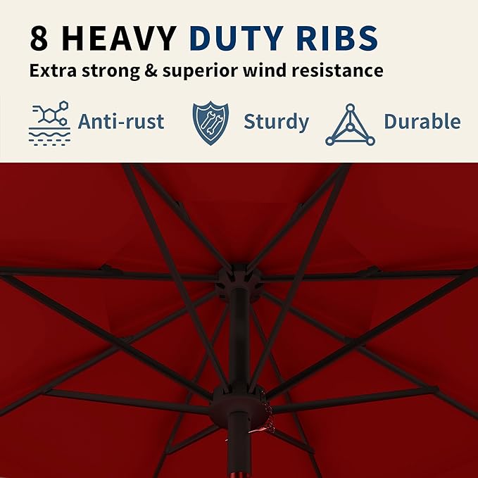 9FT 3 Tiers Patio Umbrella With Auto Tilt And Crank, Outdoor Table Market Umbrella with 8 Sturdy Ribs for Garden, Lawn, Deck, Backyard and Pool (Red)