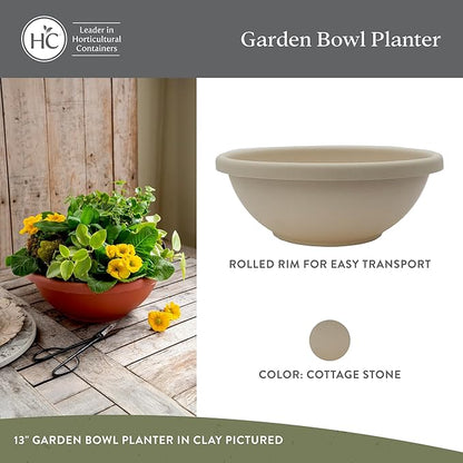 The HC Companies 20 Inch Shallow Garden Bowl Plant Pot w/Drainage, Lightweight UV-Resistant Plastic Planters for Succulents, Herbs & More, 2-Pack Planters for Indoor Outdoor Home Decor, Cottage Stone