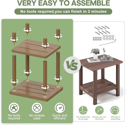 LEJANEOYE Outdoor Side Table, 2-Tier Small Outdoor Table for Patio, Adirondack Side Tables for Outside or Indoor, Bamboo End Table for Pool, Porch, Weather Resistant Easy Maintenance,Brown