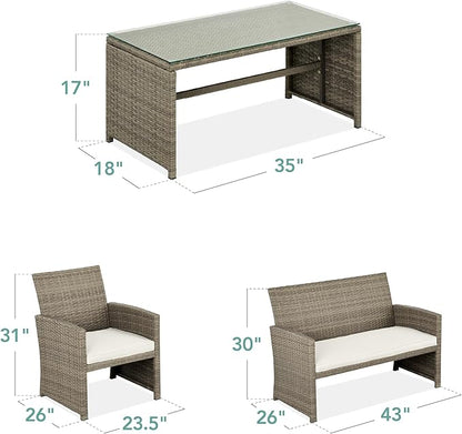 Best Choice Products 4-Piece Outdoor Wicker Patio Conversation Furniture Set for Backyard w/Coffee Table, Seat Cushions - Taupe/White Sand