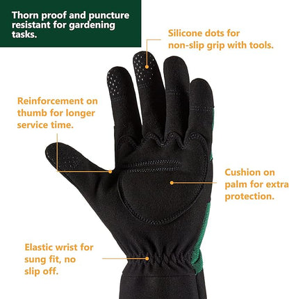 COOLJOB Thorn Proof Rose Pruning Garden Gloves for Men, Long Sleeve Padded Yard Work for Bush, Blackberry, Cactus, Heavy Duty/Puncture Resistant/Machine Washable, Large, Green