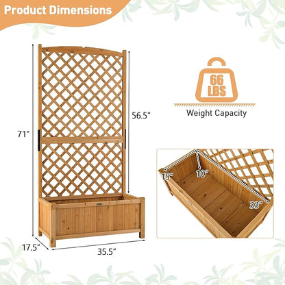 Giantex Planter Raised Bed with Trellis, 71" Wooden Garden Bed, High Trellis for Vine Plant Flower Climbing Pot Hanging, Indoor & Outdoor Planter Box for Yard, Garden, Balcony