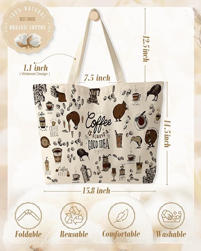 Miss Adola Large Tote Bag for Women - Canvas Tote Bag with Zipper Aesthetic Reusable Shoulder Bag for Gym, Travel, Work