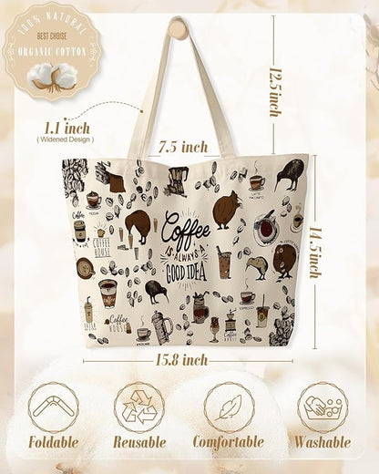 Miss Adola Large Tote Bag for Women - Canvas Tote Bag with Zipper Aesthetic Reusable Shoulder Bag for Gym, Travel, Work