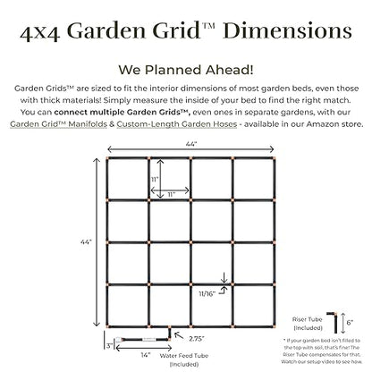 Garden Grid Watering System, 4x4 | Garden Watering System for Raised Beds - But Better | Pre-Assembled, Waters Every Plant Evenly, 1-Min Setup | Square Foot Gardening | US-Made | Standard 44"x44"