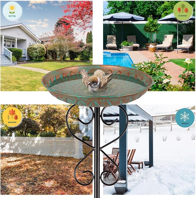 Metal Bird Bath for Outside,Garden Bird Baths for Outdoors,Standing Birdbaths & Birdfeeder with Cast Iron Bowl for Garden Patio Yard Lawn Decor