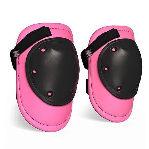 Foam Knee Pads for Women with HDPE Anti-Slip Cap, Pink and Black, 1 Pair - Adjustable Multi-Sized Fastening, Made in USA - Guards for Gardening, Flooring, or Construction