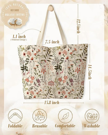 Miss Adola Large Tote Bag for Women - Canvas Tote Bag with Zipper Aesthetic Reusable Shoulder Bag for Gym, Travel, Work