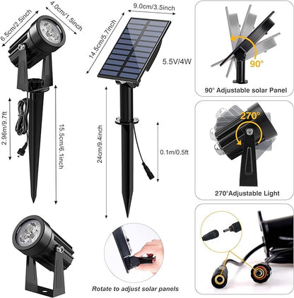 Solar Spot Lights Outdoor, Solar Landscape Spotlights IP65 Waterproof 9.8ft Cable,Auto On/Off Outdoor Wall Lights for Garden Yard Driveway Porch Walkway Pool (3000K Warm White)