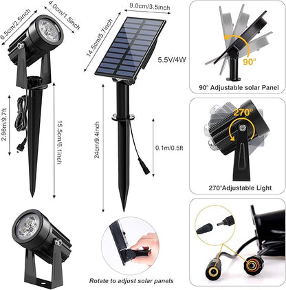 Solar Spot Lights Outdoor, 2 Pack Solar Landscape Spotlights IP65 Waterproof 9.8ft Cable, Auto On/Off Outdoor Wall Lights for Garden Yard Driveway Porch Walkway Pool (3000K Warm White)