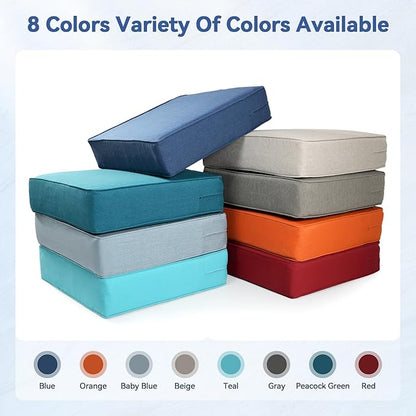 Luxury 6" Outdoor Cushions for Patio Furniture, 24x24x6" Thick Seat Cushion Set of 6, Fade Resistant Couch Chair Replacement Cushions High Density Deep Wicker Chair Cushion w/ Removable Cover, Blue
