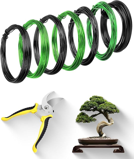 Bonsai Wire Kit 8Pcs, 7 Roll Aluminum Training Wire Coils with Cutter Set -1/1.5/2.0/3.0mm Multiple Sizes Bonsai Accessories for Bonsai Trees Branch Control Plant Shaping