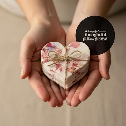 50pcs Large (2.5" h x 2.85" w) Blooming Heart Seed Paper – Writable & Plantable Wildflower, Mom's Gift for Birthday, Use for Wedding, Baby Shower, & Heart Party Favors