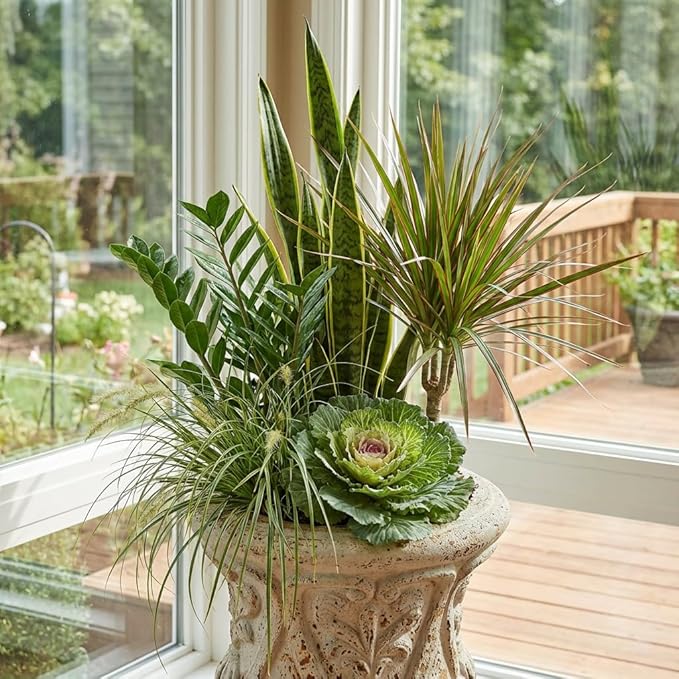 12 Inch Vintage Urn Planters for Outdoor Plants, Embossed Design Durable and Sturdy Resin Fiber Flowerpots with Drainage Hole, Decorative Orchid Houseplant Pot Indoor Outdoor Plant Container