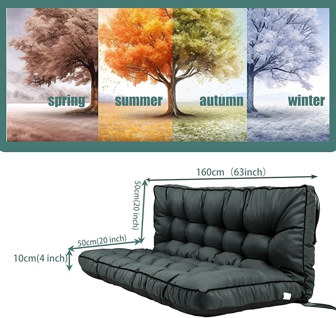 Replacement Cushions for Swing, Swing Cushions 3 Seater Replacement, Waterproof Thicken Washable Pad Cushion for Outdoor Indoor Furniture Swing Patio (Light Gray, 40x63 inch)
