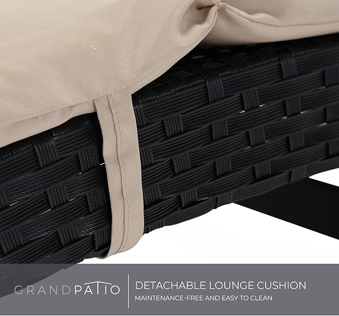 Grand patio Outdoor Lounge Chairs 2 Pieces Patio Wicker Aluminum 4-Position Reclining Folding Chaise Lounge with Cushions for Poolside Beige