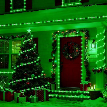 YEGUO Solar Christmas Lights Outdoor Waterproof, 2 Packs Each 33ft 100 LED Rope Lights, 8 Modes Fairy String Lights in Clear Thin Tube for Camping Fence Patio Garden Trampoline Deck(Green)
