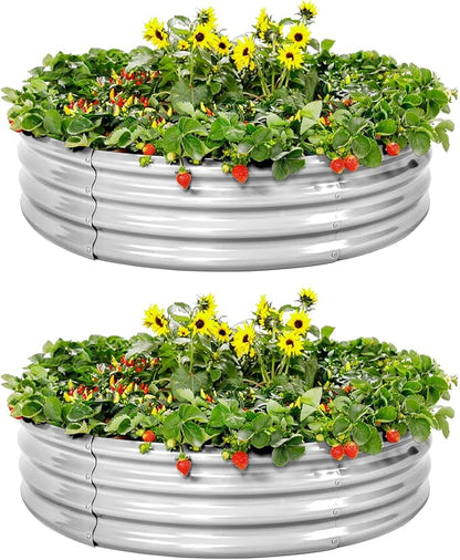 Land Guard Galvanized Raised Garden Bed 2Pcs, Planter Raised Garden Beds Outdoor, Round Clearance Raised Garden Beds for Gardening Vegetables……