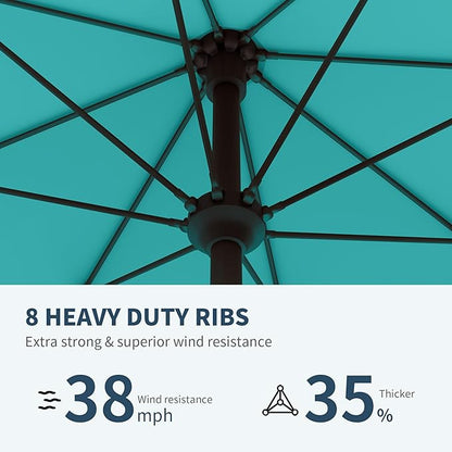 PatioKingdom 11FT Patio Umbrella,Outdoor Umbrella with Push Button Tilt and Crank,Market Table Umbrella with 8 Sturdy Fiberglass Ribs UV Protection(Peacock Blue, 11FT)