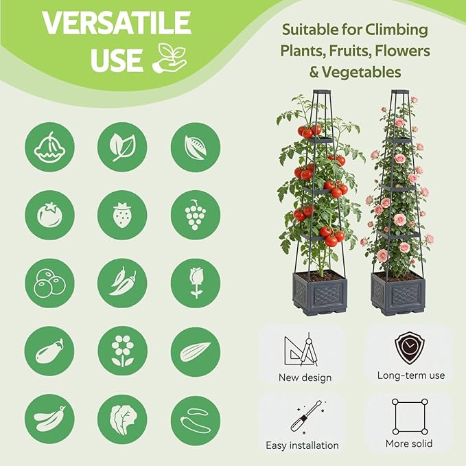 Tomato Planter Box with Trellis - Self-Watering Rolling Raised Garden Bed with Tomato Cages for Climbing Plants - Tomato Trellis with Planter Support for Flower Vegetable Vine Indoor Outdoor