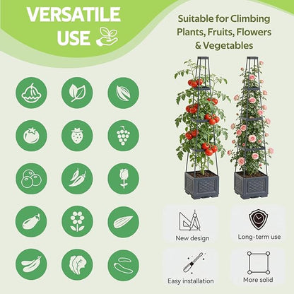 Tomato Planter Box with Trellis - Self-Watering Rolling Raised Garden Bed with Tomato Cages for Climbing Plants - Tomato Trellis with Planter Support for Flower Vegetable Vine Indoor Outdoor