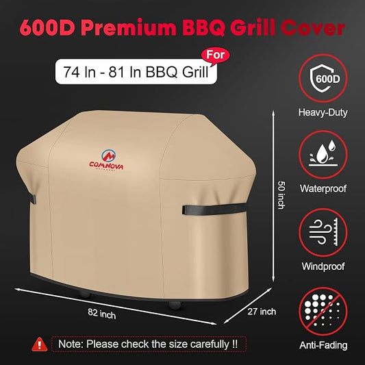 Comnova Grill Cover 82 Inch - 600D BBQ Cover for Outdoor Grill Heavy Duty & Waterproof, Large Barbecue Gas Grill Covers for Weber, Char-Broil, Nexgrill, Monument, Dyna-glo, Brinkmann and More