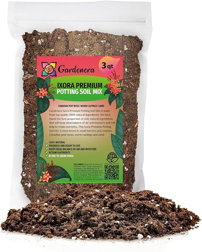 GARDENERA Ixora Plant Potting Soil - Enhance Blossoming and Health with Professional Grade Nutrient-Rich Mix - 3 Quart
