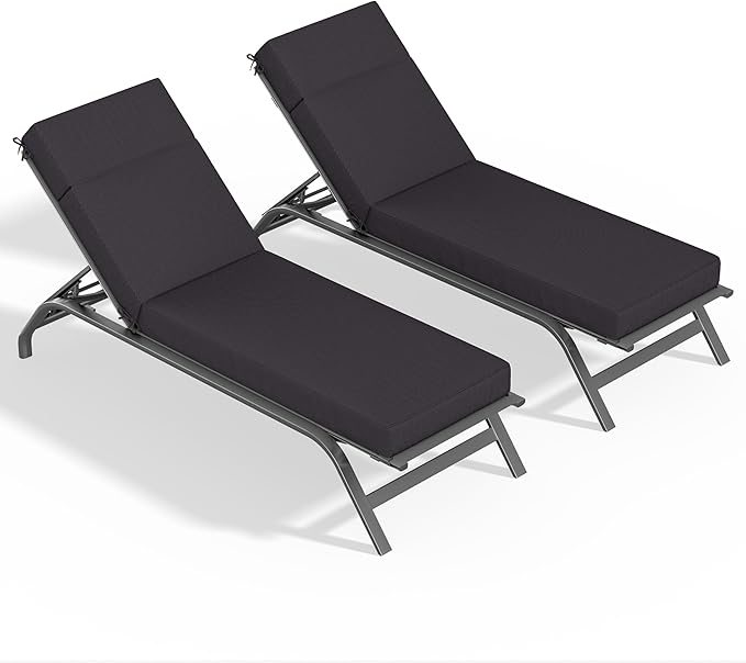 2 Pcs Chaise Lounge Cushions Outdoor, 72" L X 21" W X 4" D Lounge Chair Cushions for Outdoor Furniture, High-Density Foam Patio Chaise Cushion-Waterproof Fade-Resistant ThickPatio lounge chair cushion